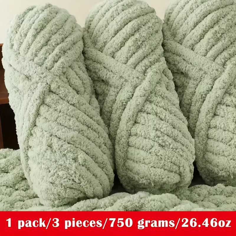 1 Pack/3 Balls/750g Large Roll Heavyweight Extra Thick Cat Tail Knitted Scarf Yarn Polyester Icelandic Yarn for Scarves, Hats, Rugs, Pet Beds, Chenille Yarn, Suitable for Blankets, Children's Blankets, and Soft Mats, Multiple