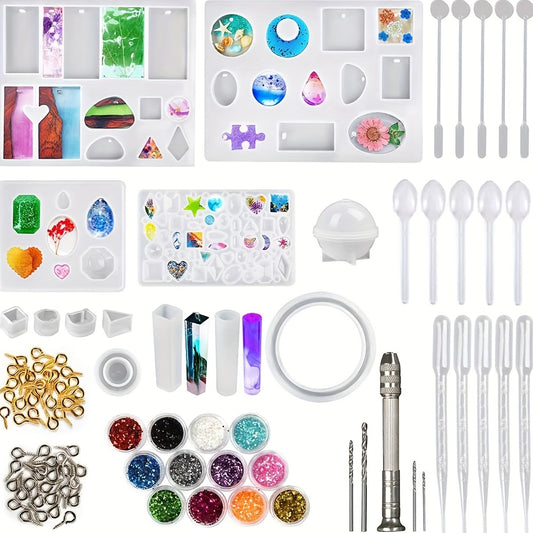 141pcs DIY Resin Casting Kit for Beginners - Includes Silicone Molds for Bracelets, Pendants, Earrings - High-Quality, Easy-Release, Reusable Epoxy Mold Set with Tools & Accessories - Create Jewelry with Colorful Designs, Uni