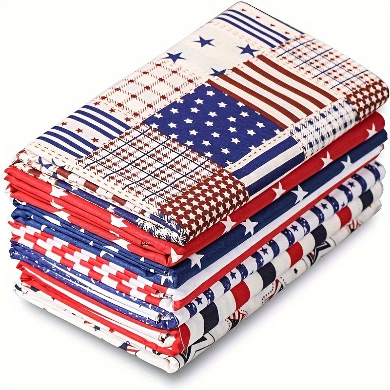 7pcs Patriotic American Flag Cotton Bundle, 19.6" x 19.6" Pre-Cut Quilting Squares for Independence Day Crafts, Stars & Stripes Design, Hand Wash Only, Perfect for Patchwork, Sewing, and Patriotic Decorations