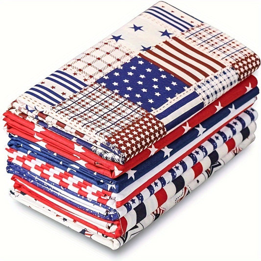 7pcs Patriotic American Flag Cotton Bundle, 19.6" x 19.6" Pre-Cut Quilting Squares for Independence Day Crafts, Stars & Stripes Design, Hand Wash Only, Perfect for Patchwork, Sewing, and Patriotic Decorations