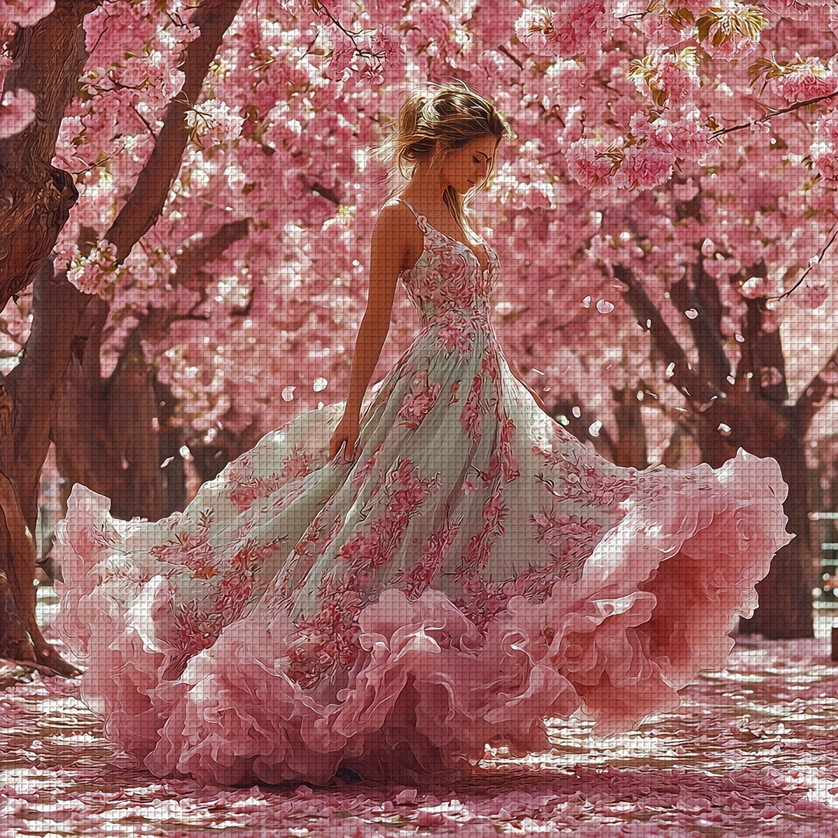 Floral Embroidery Cross Stitch Kit - Vibrant Pink Cherry Blossom Design, Nylon Thread, All-Season Crafting, Intricate Floral Patterns for Home Decor, Embroidery Kit|Floral Embroidery|Detailed Embroidery, Cross Stitch Kits