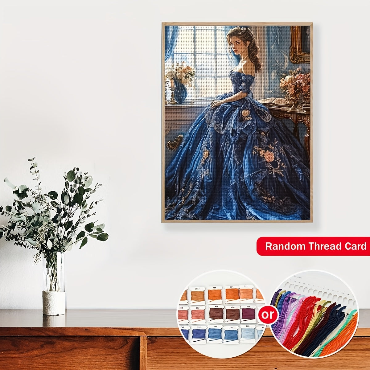 JOZYSH 1pc 11.81x15.75inch DIY Cross Stitch Kit - Elegant Blue Gown Woman with Floral Embroidery, All-Season Home Decor Art Gift for Living Room or Bedroom, Cross Stitch Craft Supplies, Embroidery Crafts|Elegant Gown Design|D