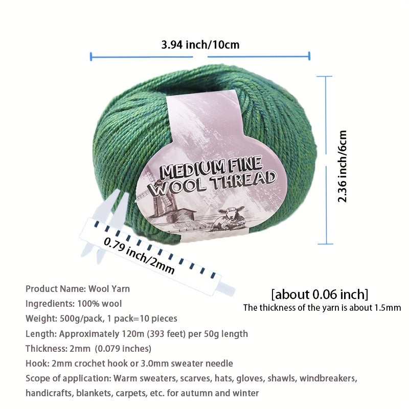 500g 1 large bag of high-quality medium-weight 212 wool yarn, hand-spun worsted wool suitable for knitting autumn and winter fashionable sweaters, scarves, hats, mittens, blankets, rugs, and various handicrafts. 100% wool. 1