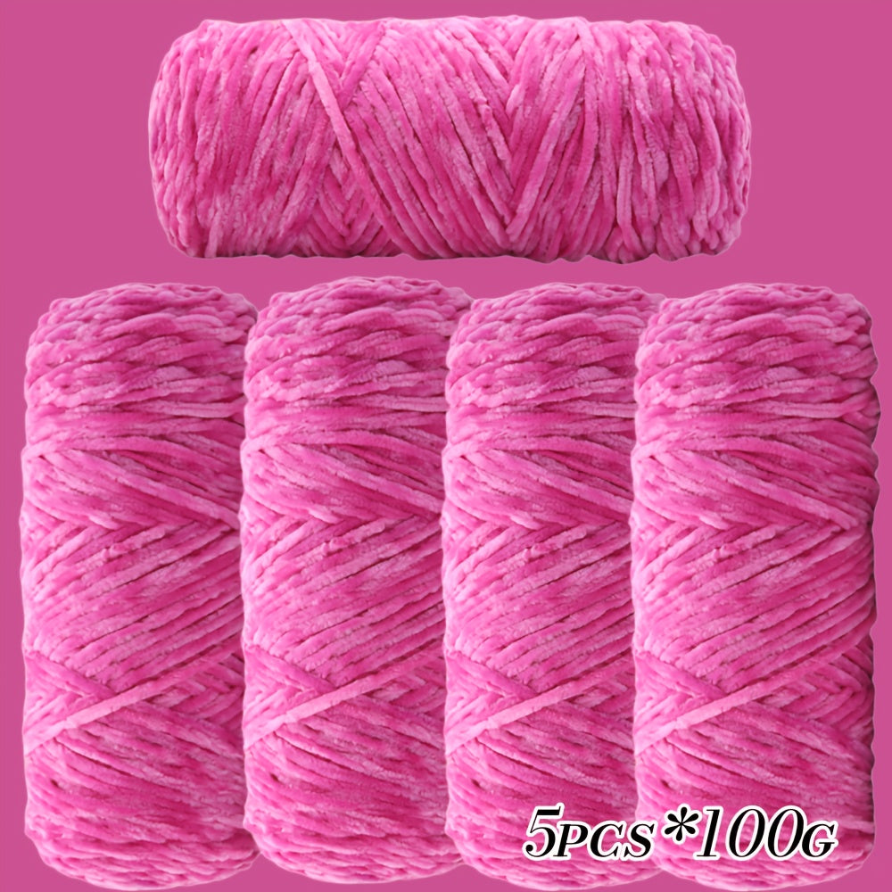 Large Ball Light Beige-Friendly Chenille Yarn 5pcs 500g - Ultra-Soft Velvet Yarn for Crocheting Blankets, Hats | Warm, Thick, Non-Deforming DIY Craft