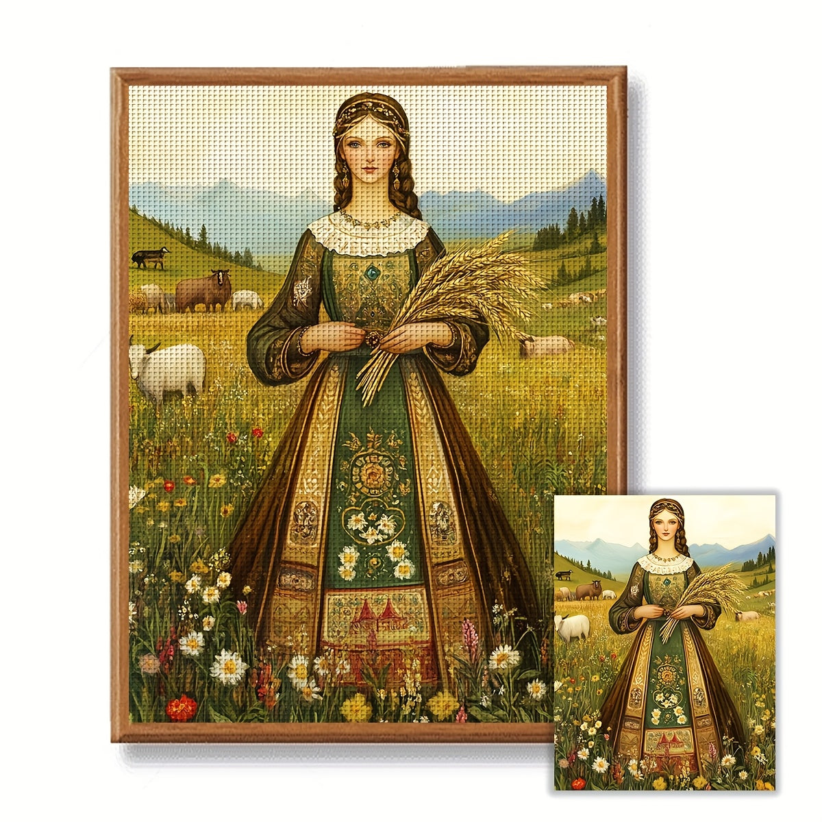 JOZYSH 1 Set 11.81x15.75inch DIY Cross Stitch Kit - Elegant Princess in Floral Dress with Sheep and Wheat, All-Season Home Decor for Living Room, Bedroom, or Gift, Cross Stitch Craft Kit | Elegant Princess Design | Detailed E