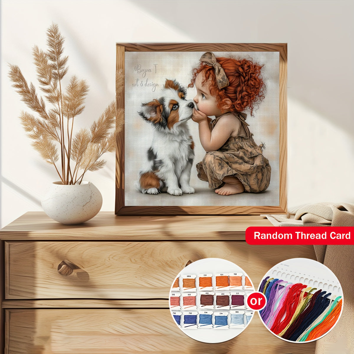 1pc JOZYSH 11.8x11.8in 14CT Frameless Cross Stitch Kit - Adorable Puppy & Girl Kissing Design, Soft Fabric, Beginner-Friendly DIY Embroidery Set for Adults & Beginners, Perfect for Bedroom & Living Room Wall Decor, Includes P