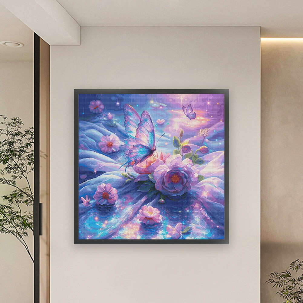 Stamped Cross Stitch Kits for Adults, Butterfly Embroidery Kits for Beginners, 14CT Patterns, Counted Embroidery Needlepoint Kits Home Decor, 29.5 x 29.5 inch