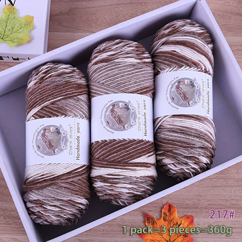 JIUWEIDIAOWANG 3pcs Rainbow Gradient Yarn, Medium Thickness - Perfect for Knitting Sweaters, Scarves, Hats & Crafts, 360g Each