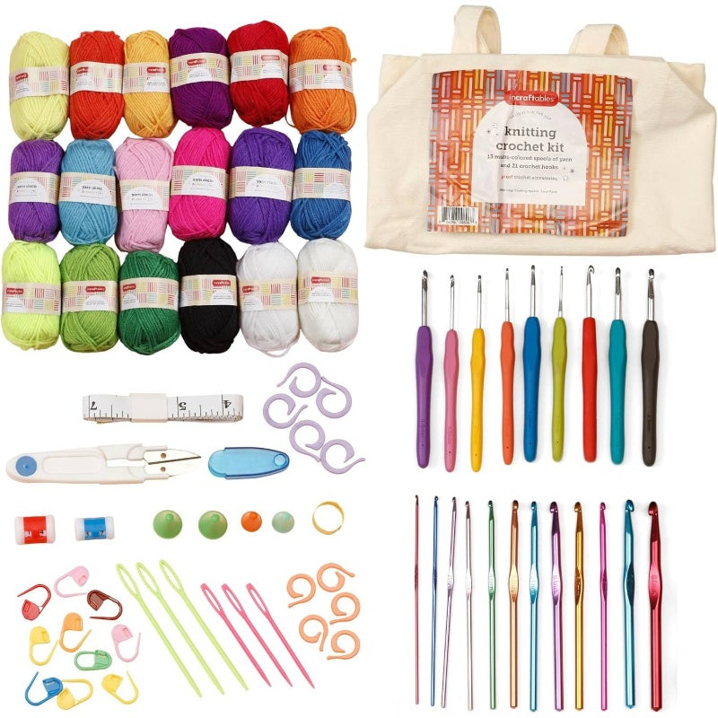 Crochet Kit Beginners u2013 85pcs Beginner Crochet Kit Adults with Yarn, Hooks, Accessories Bonus Tote Bag Organizer u2013 Learn to Crochet with Complete Starter Set, Crochet Accessories And Supplies, Yarn For Crochet, Croche
