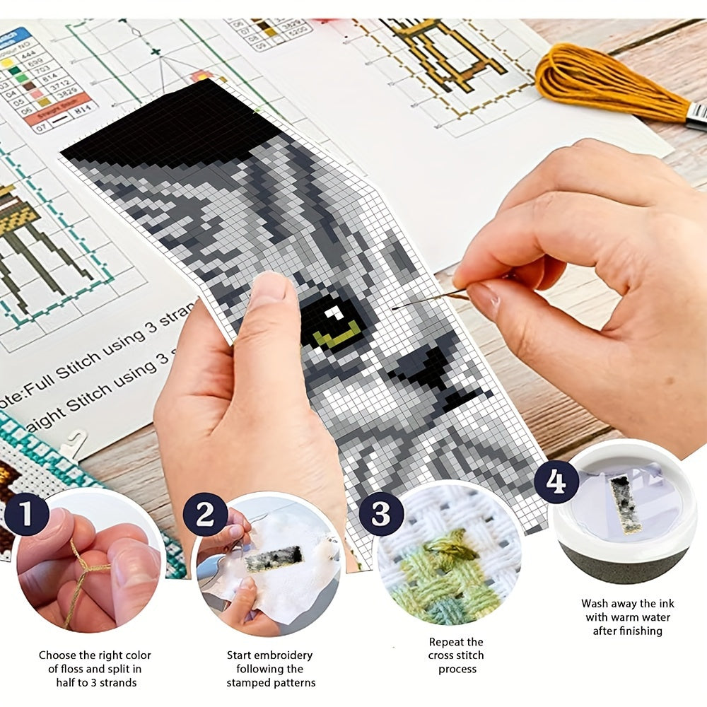 6 Sets of Cat and Dog Pattern Cross Stitch Kits for Beginners with Instructions, Random Embroidery Accessories Included, Animal Theme, All-Season Fabric Craft Kit, Beginner Craft Kit|Playful Design|Detailed Embroidery, Cat Cr