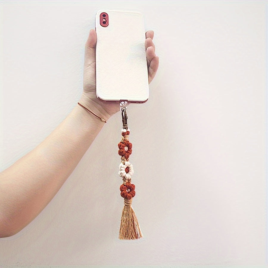1pc Macrame Kit | Small Daisy Pattern Weaving Material Bag with Beginner Tutorial, Handmade Keychain and Bag Pendant, Suitable for Car Keys and Phone Cases, All-Season Craft Kit