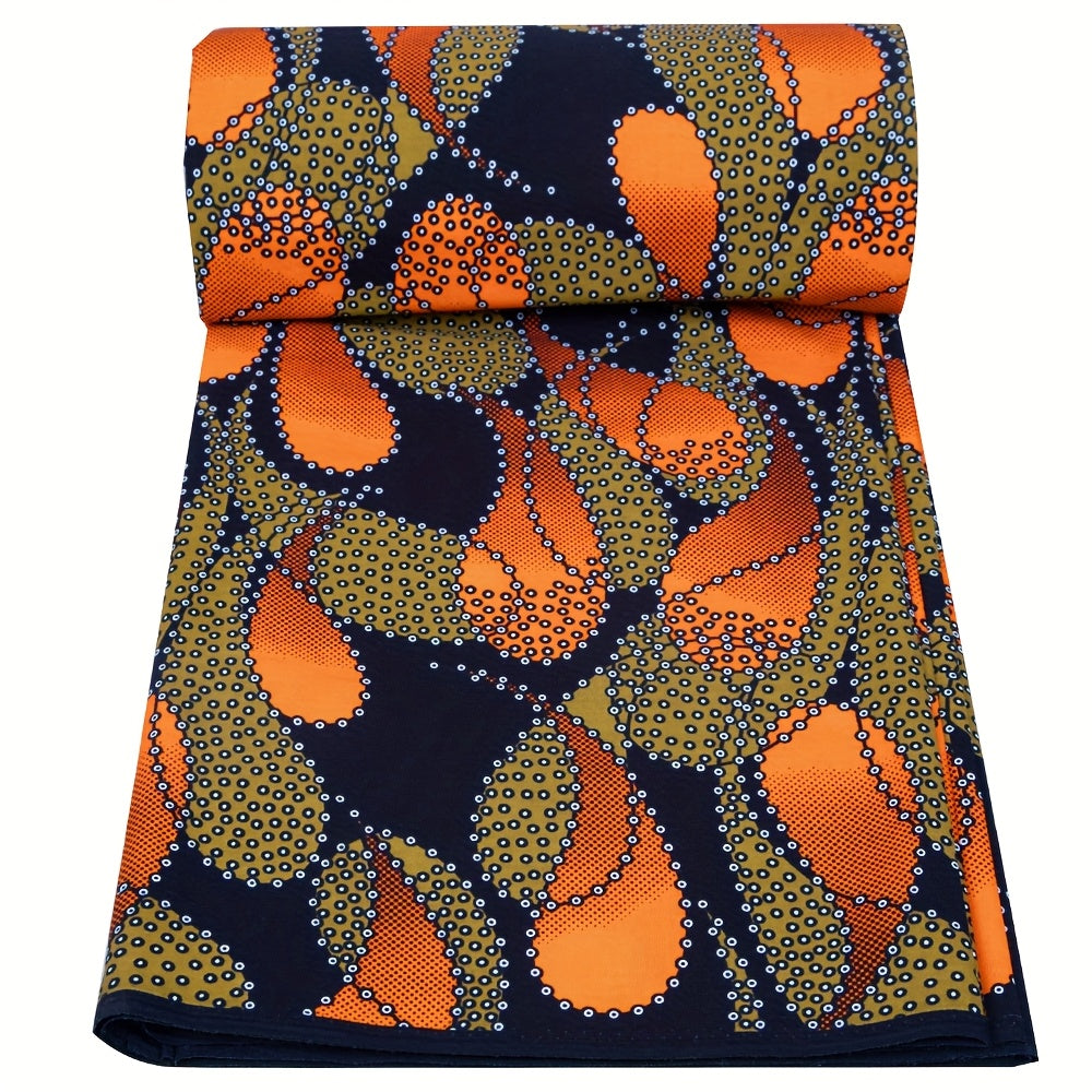 6-Yard African Print Fabric - Double-Sided Wax Print with Vibrant Geometric & Floral Patterns in Orange, Yellow, Black, White, Red, Green, Blue, Purple, Pink, Brown, Beige, Gray, Navy - Machine Washable Polyester for Dresses,