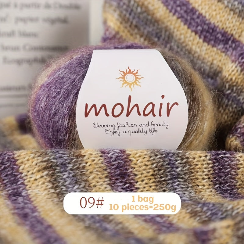 10 Skeins, 250g Each - Colorful Marled & Blend Yarn, Self-Striping Pattern for Knitting, Crochet, Scarves, Hats, Shawls, Crafting Yarn|Multicolor Fiber|Soft Texture Yarn
