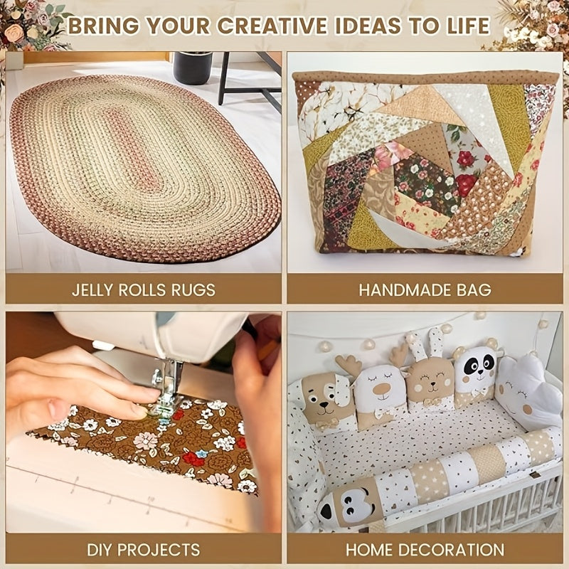 80 Precut Cotton Jelly Roll Fabric Strips - 20 Assorted Khaki & Brown Floral Print Quilting Fabric, 2.5"x20" Wide for DIY Quilts, Making, Patchwork Borders - Pre-Cut for Beginners & Experts (No Required)