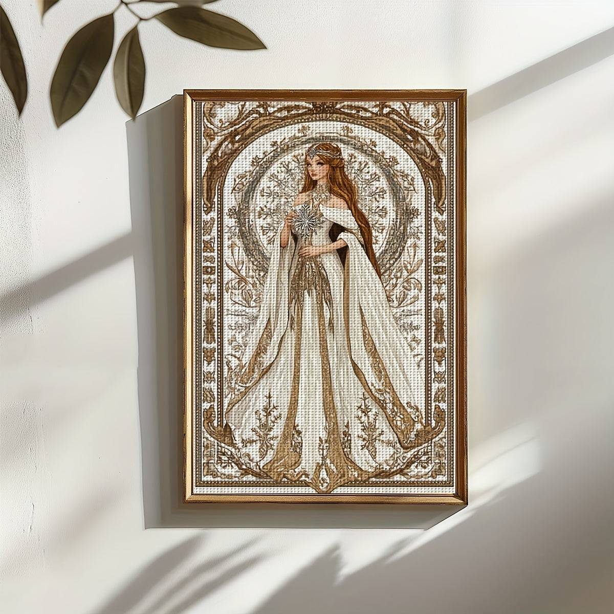 JOZYSH 1 Set 40x60cm/15.7x23.6inch Unframed 11CT/14CT Embroidery Fabric Cross Stitch DIY Kit - Beautiful Lady with Crown & Star Design, All-Season Wall Decor for Adults, Includes Printed Fabric, Needle, Thread, Patterns & Ins
