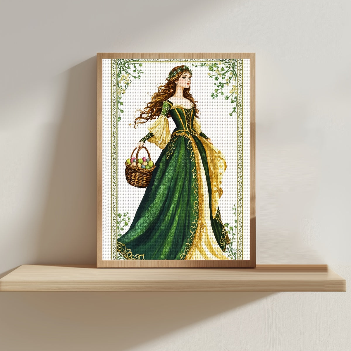 1pc JOZYSH Elegant Lady Print Cross Stitch Kit - 11.8x15.7in/15.7x19.6in, 11CT/14CT, Vibrant Green & Golden Design, Includes Canvas, Needle, Threads & Patterns, Ideal for Beginners, Perfect for Home & Office Decor, Gift Idea,