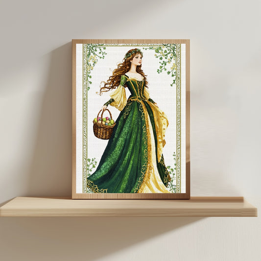 1pc JOZYSH Elegant Lady Print Cross Stitch Kit - 11.8x15.7in/15.7x19.6in, 11CT/14CT, Vibrant Green & Golden Design, Includes Canvas, Needle, Threads & Patterns, Ideal for Beginners, Perfect for Home & Office Decor, Gift Idea,