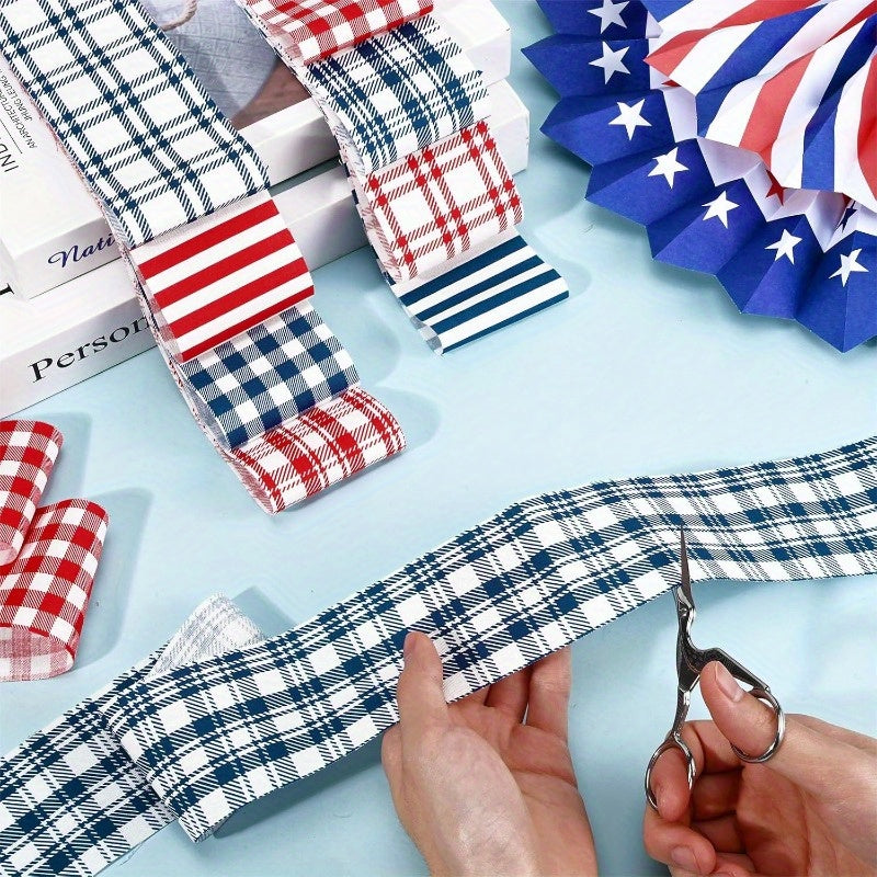 40pcs Red & Blue Plaid Quilted Patchwork Fabric - 6.5x50cm (2.55x19.7in) Geometric Pattern, DIY Craft Material for Holiday Decorations, Dolls, Bags, and Home Decor, Handmade Quilt Cover, Quilted Fabric, Bag Making, Festive De