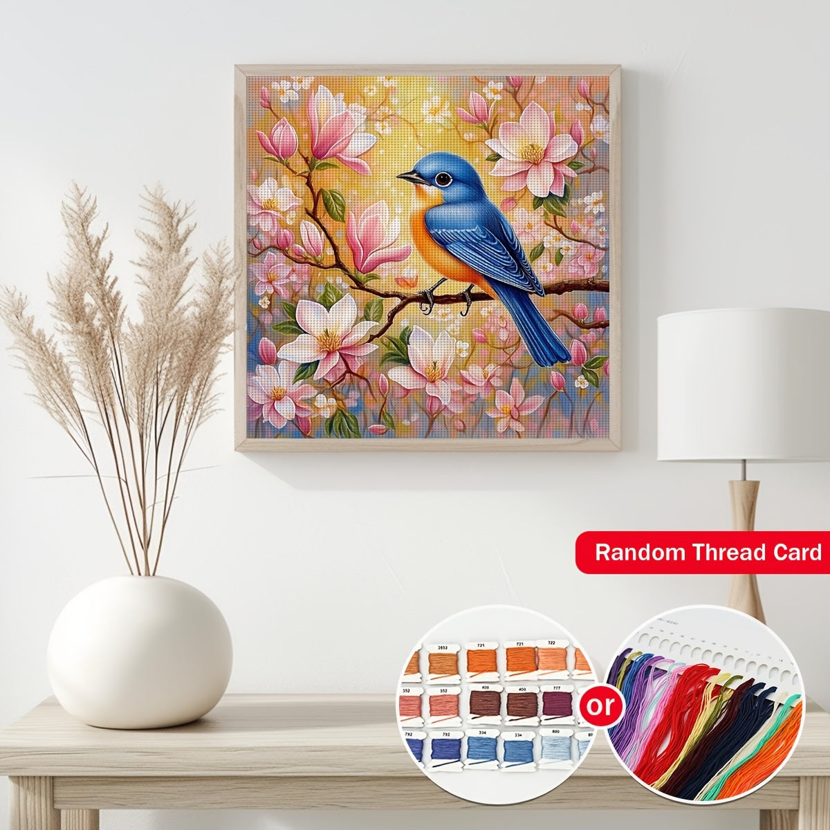JOZYSH 1set 40x40cm/15.7x15.7Inch DIY Cross Stitch Kit Frameless, Beautiful bird, stamped cross stitch kits, Embroidery Set for Home Decor, Includes Patterned Fabric & Threads, Perfect for Living Room Entrance or Bedroom Deco