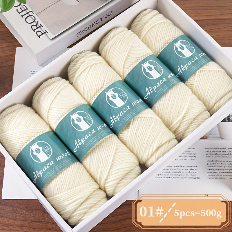 Alpaca Wool Yarn, Fine 245 Needles, Coarse Wool Yarn Balls, for Hand-Made Men'S And Women'S Autumn And Winter Warm Sweater Knitting Materials, Scarves, Hats And Other Warm Clothes 500G 5/Pack