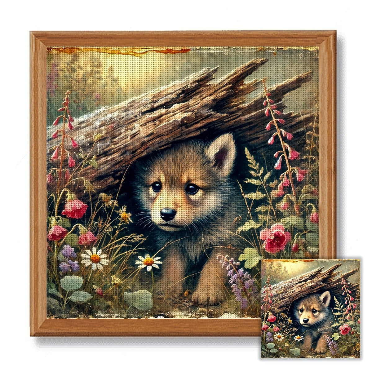 ZUOANLF 1set 40x40cm/15.7x15.7Inch DIY Cross Stitch Kit Frameless, Cute little Wolf, stamped cross stitch kits, Embroidery Set for Home Decor, Includes Patterned Fabric & Threads, Perfect for Living Room Entrance or Bedroom D