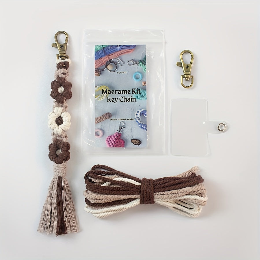 1pc Macrame Kit | Small Daisy Pattern Weaving Material Bag with Beginner Tutorial, Handmade Keychain and Bag Pendant, Suitable for Car Keys and Phone Cases, All-Season Craft Kit