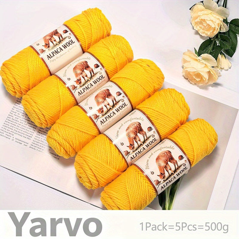 1 Pack (5 Balls) 500g Alpaca Wool Yarn - Thick Warm Winter Knitting Fiber, Alpaca Wool Yarn for DIY Hand-Knitting Scarves, Hats, Sweaters, Multi-Color (Brown/White/Black/Gray/Tan) - Perfect Gift for Crafters & Cold Weather