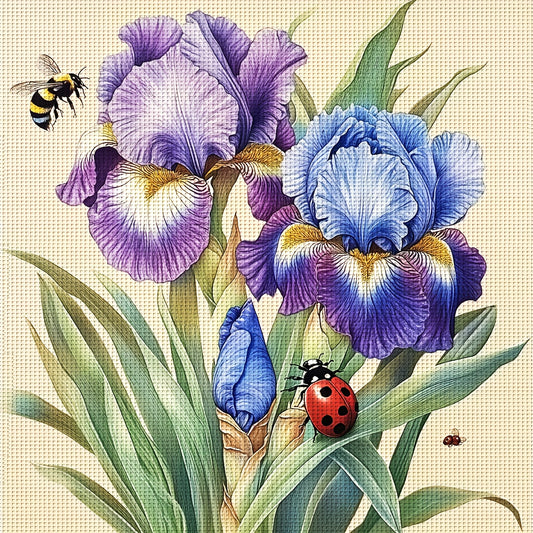 JOZYSH 15.75x15.75inch DIY Cross Stitch Kit - Vibrant Iris Floral Design with Butterflies & Bees, All-Season Fabric Cross Stitch Material, Perfect for Home Decor, Living Room, Bedroom, or Gift, Bedroom Wall Art | Vibrant Flor