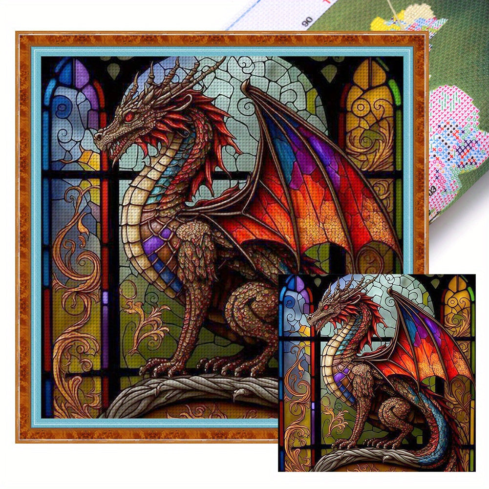 Printed cross stitch kit - 1pc, full embroidery 11ct 3-strand 15.75*15.75in, made of eco-cotton thread, without frame, two styles - pterosaur and goblin, embroidery sewing kit, DIY wall decoration kit, cross stitch kit, Cross