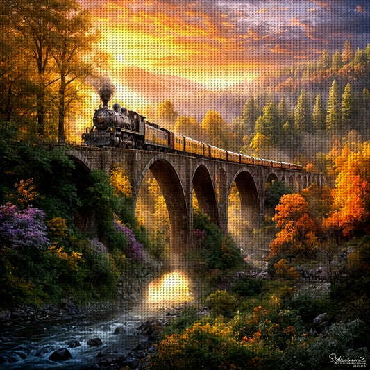JOZYSH 11x11 Inch Cross Stitch Kit - "Train & Forest" Landscape Design, Relaxing DIY Craft Set with Pattern, Threads, Needle & Instructions, Perfect for Beginners & Ideal Christmas Gift, All-Season Wall Art, Relaxing Craft Ki