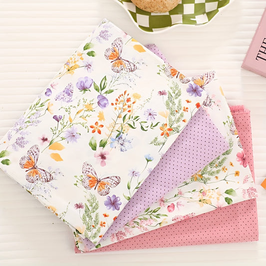 1pc Extra Long 39.4x63 Inches Large Roll - Pastel Floral fabric with Butterflies, Lilac, Violet, Orange, Yellow, Green, Purple, Pink, White - Pre-Cut Crafting Cloth for DIY Sewing Projects, Cushion Covers, Tablecloths, Curtai