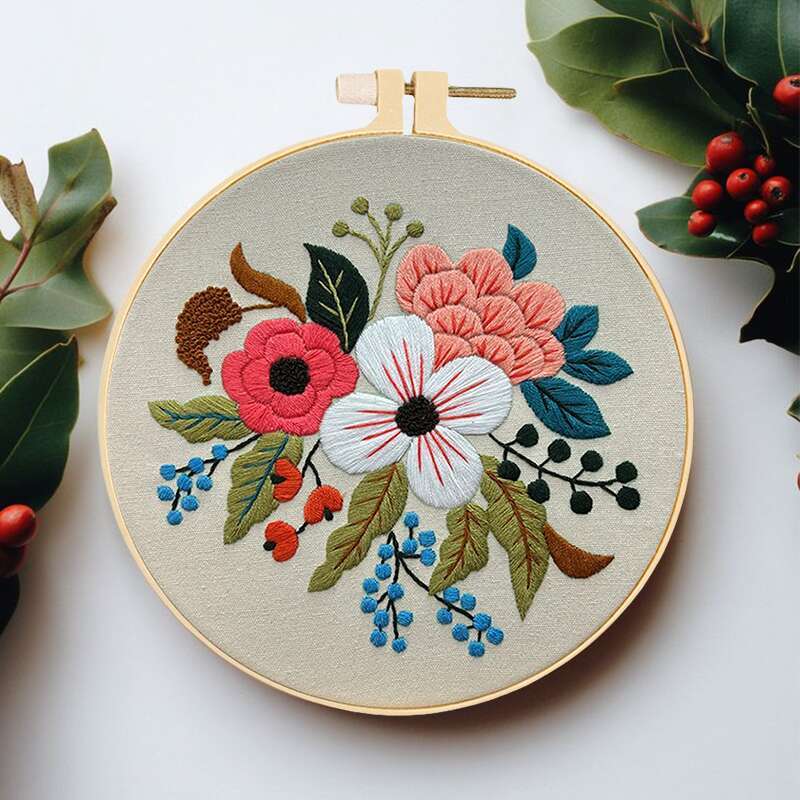 5pcs Floral Embroidery Starter Kit with Hoops – Vibrant Cross Stitch Kits for Beginners, Complete Set for Handicrafts & Gifts, Includes Patterns, Threads & Tools, Perfect for All Seasons, Needlework Kits|Vibrant Embroidery