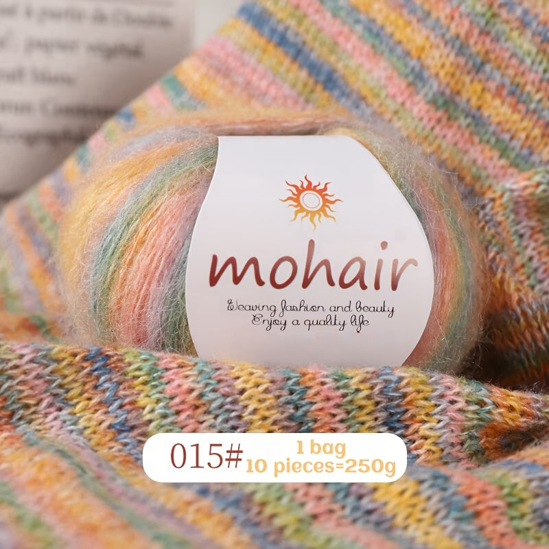 10 Skeins, 250g Each - Colorful Marled & Blend Yarn, Self-Striping Pattern for Knitting, Crochet, Scarves, Hats, Shawls, Crafting Yarn|Multicolor Fiber|Soft Texture Yarn