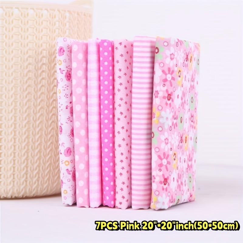 7pcs Large 20x20 Inch (50x50cm) Cotton Squares Bundle - Floral, Pastel pink, Pre-Cut Quilting Fabric for Patchwork, Scrapbooking, DIY Crafts - Ideal for Birthday, Wedding, Thanksgiving, Father's Day Gifts - Soft Non-Pilling C
