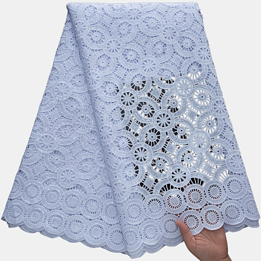 White African Water-Soluble Lace Fabric with Sequins - Nigerian Style Floral Pattern for Wedding, Party, and Prom Dresses, Hand Wash Only, Wedding Dresses, Party Dresses, Elegant Dresses, Intricate Lacework
