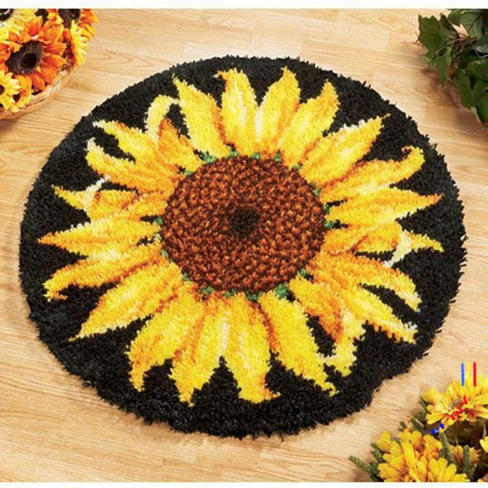 latch hook kits for adults Sunflower Pattern Printed Canvas DIY Crochet Yarn Kits, Embroidery Decoration 20.4" X 20.4in (52 * 52cm)
