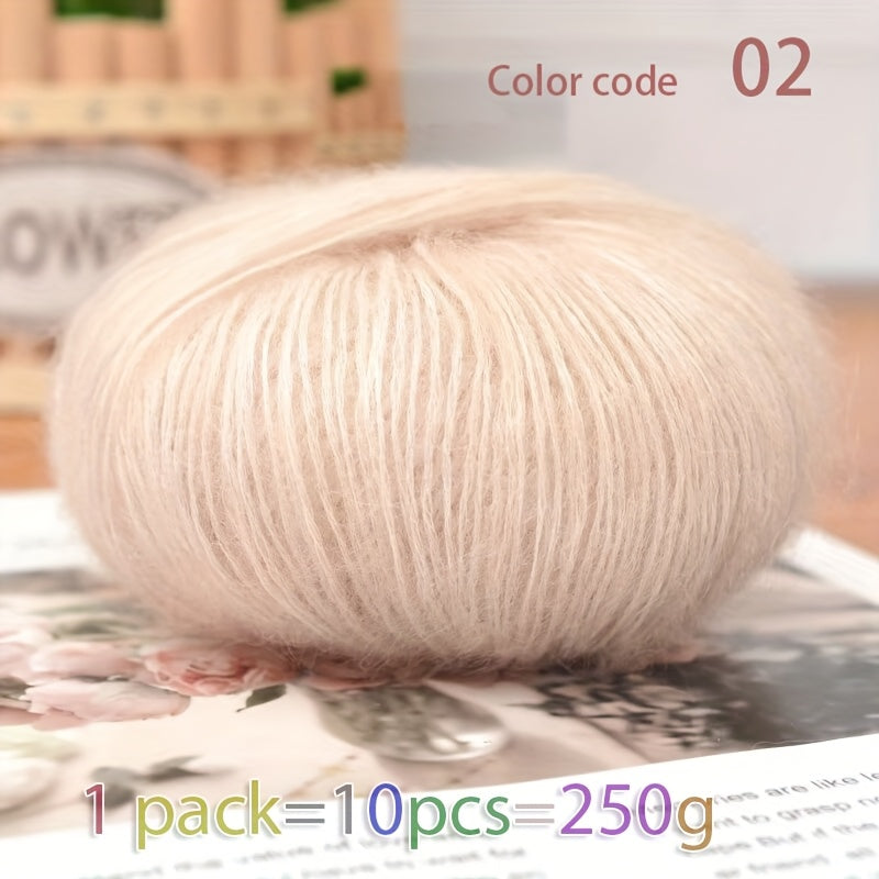 250g Large Bag of Long Wool Yarn, Soft and Light Beige-Friendly DIY Knitting Yarn, Non-Pilling, Suitable for Spring, Summer, Autumn Hollow-Out Fashion Sweaters and Shawls, 45% Cashmere, 40% Wool, 15% Acrylic, 1pc = 10 Balls =