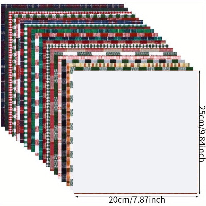 20pcs 20x25cm (7.87x9.84in) Christmas checkered theme series, printed hand-sewn patchwork fabric, hand-sewn patchwork, patchwork strips for DIY patchwork crafts, including sets with different patterns, pre-cut DIY handmade do