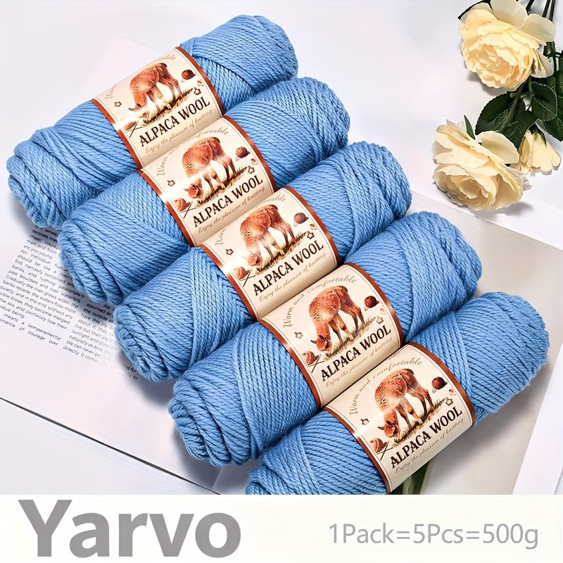 1 Pack (5 Balls) 500g Alpaca Wool Yarn - Thick Warm Winter Knitting Fiber, Alpaca Wool Yarn for DIY Hand-Knitting Scarves, Hats, Sweaters, Multi-Color (Brown/White/Black/Gray/Tan) - Perfect Gift for Crafters & Cold Weather