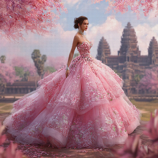 11-Color DIY Floral Cross Stitch Craft Set with Pre-Printed Canvas, Threads & Instructions - Elegant Pastel Pink & Soft Pastel Colors (Pink, White, Green, Beige) - All-Season Needlepoint Kit for Home Decor, Wedding, Birthday,