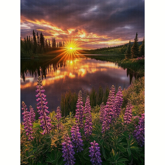 JOZYSH 1pc Sunset Landscape Cross Stitch Kit - 30x40cm/11.8x15.7in, Relaxing DIY Project for Beginners, Includes Canvas, Threads, Needle & Instructions, Perfect for Bedroom or Living Room Wall Decor, Bedroom Wall Art|Sunset T