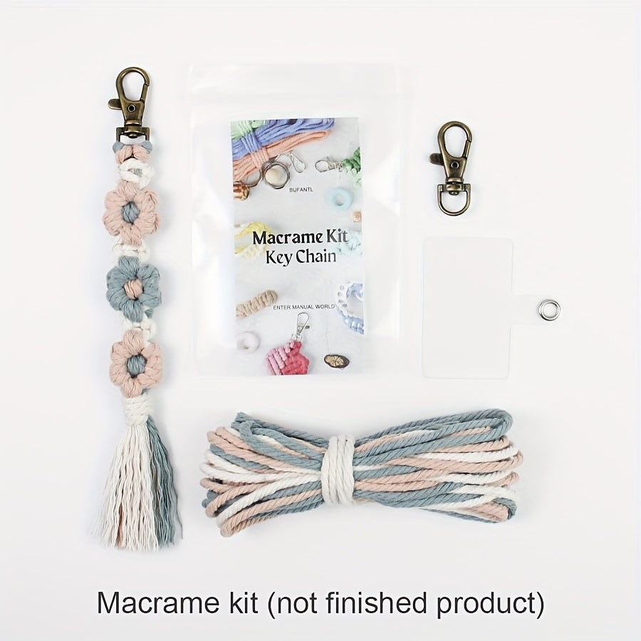 1pc Macrame Kit | Small Daisy Pattern Weaving Material Bag with Beginner Tutorial, Handmade Keychain and Bag Pendant, Suitable for Car Keys and Phone Cases, All-Season Craft Kit