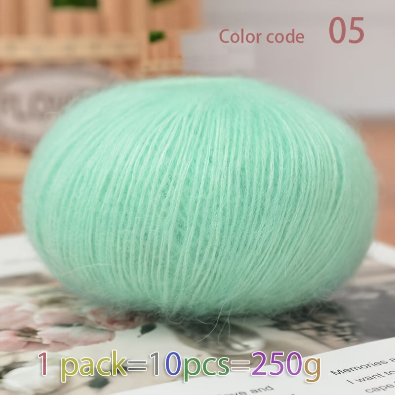 250g Large Bag of Long Wool Yarn, Soft and Light Beige-Friendly DIY Knitting Yarn, Non-Pilling, Suitable for Spring, Summer, Autumn Hollow-Out Fashion Sweaters and Shawls, 45% Cashmere, 40% Wool, 15% Acrylic, 1pc = 10 Balls =
