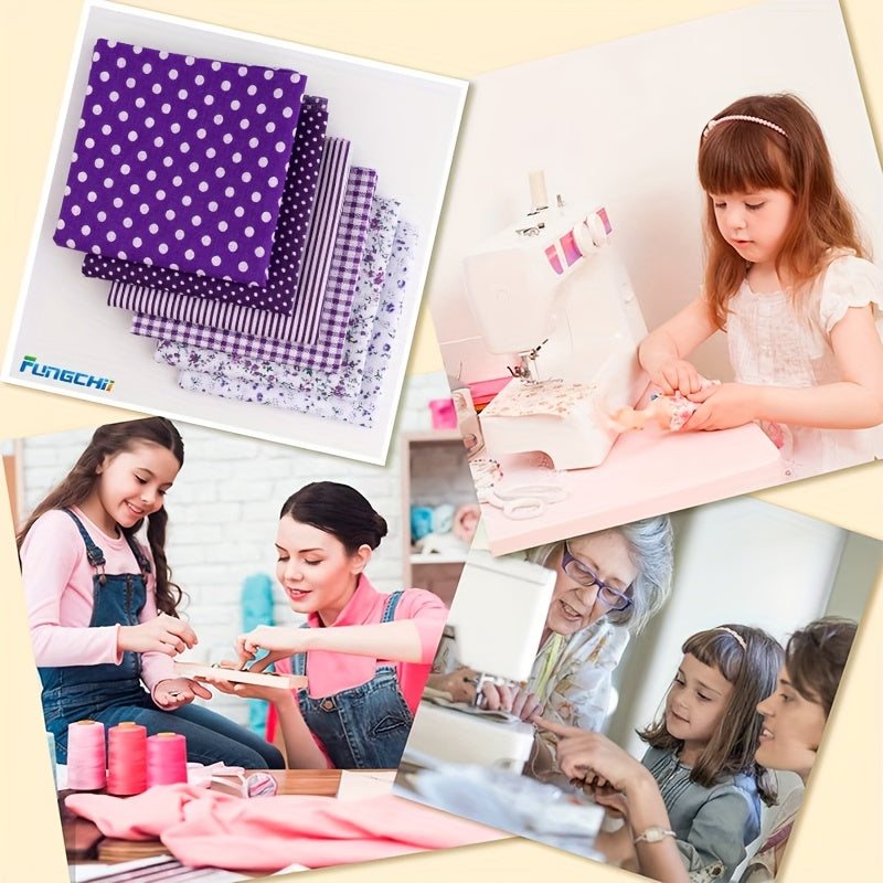 FUNGCHII 6pcs Large Square Fabric Bundle - Pre-Cut Quilting Fabric for Patchwork, Scrapbooking, DIY Crafts - 19.9x19.9 Inch (50x50cm) - Floral, Purple - Ideal for Beginners & Experts - Collection B, Fabric for Quilting, Scrap