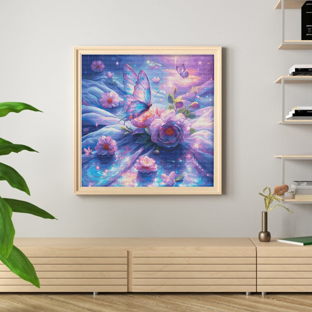 Stamped Cross Stitch Kits for Adults, Butterfly Embroidery Kits for Beginners, 14CT Patterns, Counted Embroidery Needlepoint Kits Home Decor, 29.5 x 29.5 inch