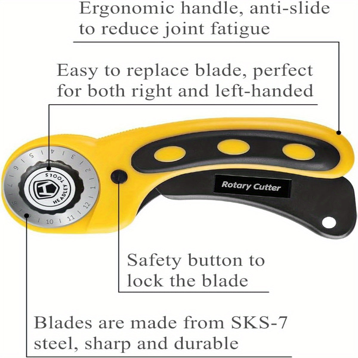 Headley Tools Complete Rotary Cutter Set with 45mm Heavy-Duty SKS-7 Blades, A3 Self- Cutting Mat, Quilting Ruler & Sewing Clips - Left/Right-Handed Craft Knife Kit for Fabric,, Vinyl, Paper Cutting - Ideal for Quilters