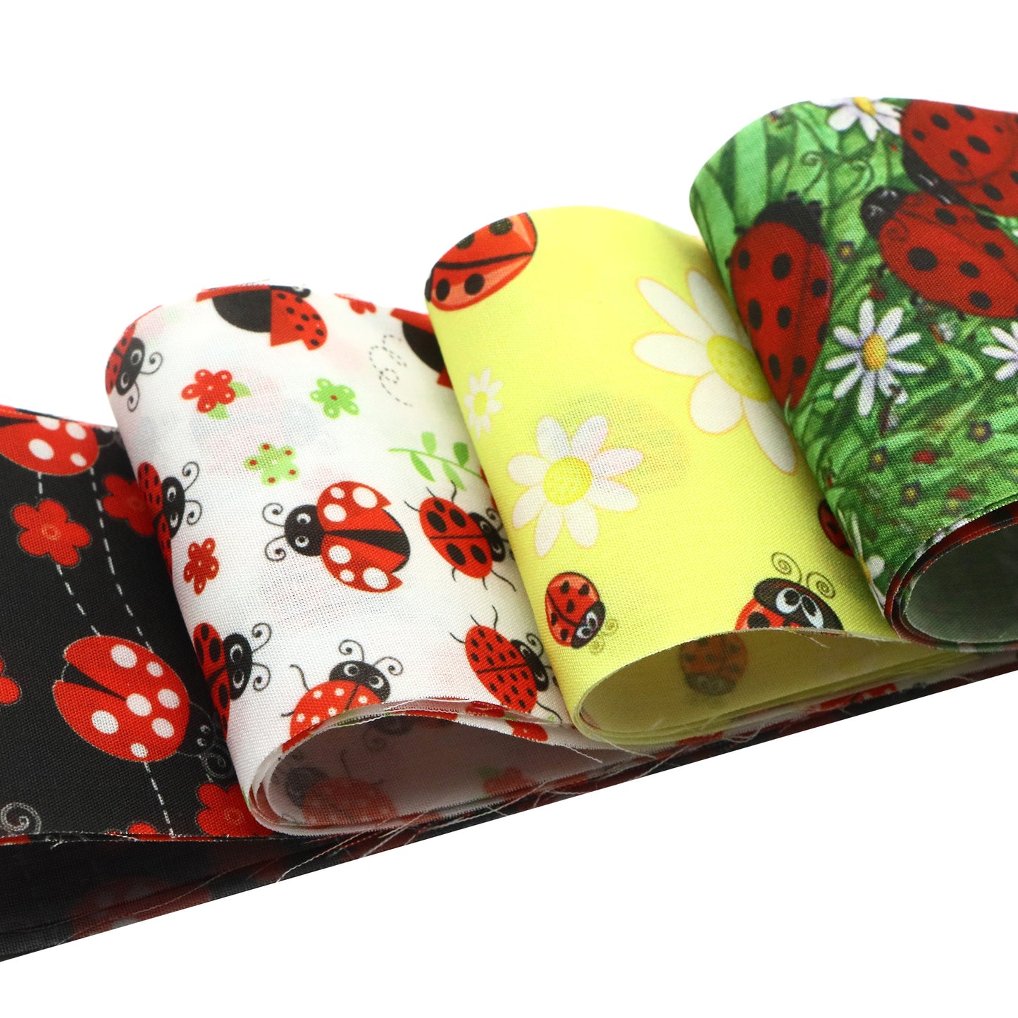 40pcs Ladybug Quilting Fabric Strips - Red & Black Ladybugs with Green Floral, Pre-Cut Long Patchwork strips for DIY Crafts, Scrapbooking, Doll Clothes, Table Runners - Ideal for Beginners & Experts