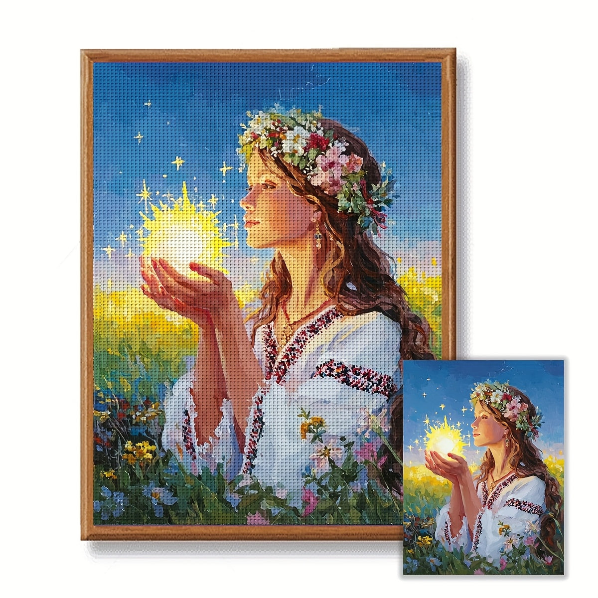 1pc JOZYSH Large DIY Cross Stitch Kit - 11/14CT Frameless Full Hoop-Style with Flowers & Ukrainian/ Matriarchal Motif (Dress) | Complete Embroidery Set with Threads, Fabric & Instructions for s & | Handmade Home Decor, Wall A