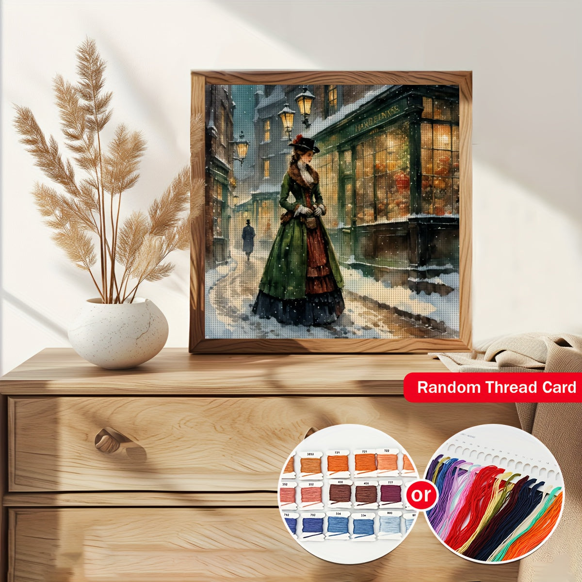 1pc 30x30cm/11.8x11.8" Unframed DIY Cross Stitch Kit - "Street Lady" Print, 11CT/14CT Embroidery Design for Beginners, Includes Canvas, Needle, Thread, Pattern, and Instructions - Ideal for Bedroom or Living Room Wall Decor,
