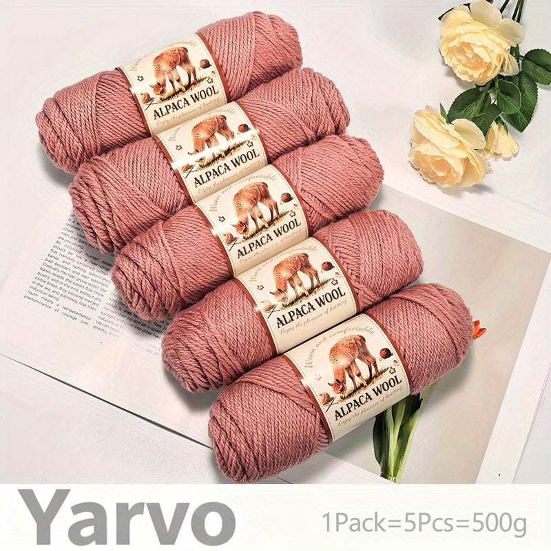 1 Pack (5 Balls) 500g Alpaca Wool Yarn - Thick Warm Winter Knitting Fiber, Alpaca Wool Yarn for DIY Hand-Knitting Scarves, Hats, Sweaters, Multi-Color (Brown/White/Black/Gray/Tan) - Perfect Gift for Crafters & Cold Weather